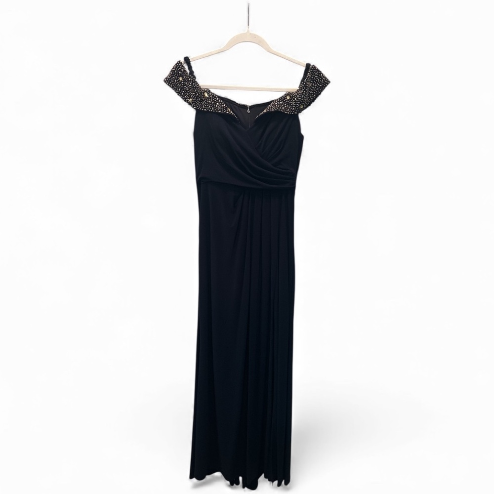 Xscape Women's Long Navy Off The Shoulder Size 10P Formal Dress